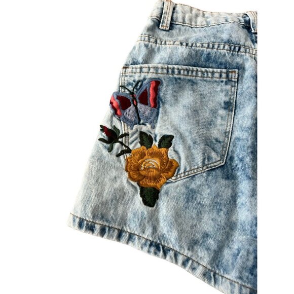 Youcom Hot Pants Shorts Sz 2 Embroidered Roses Butterfly - Picture 3 of 7